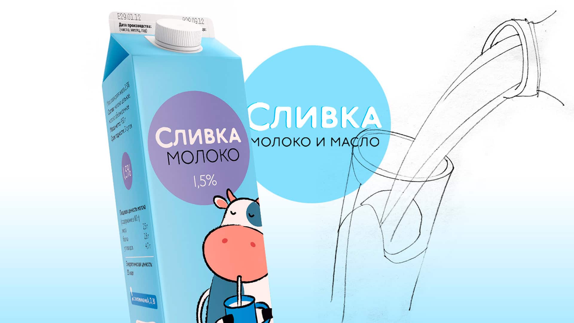 Дизайн упаковки молока бренда Сливка