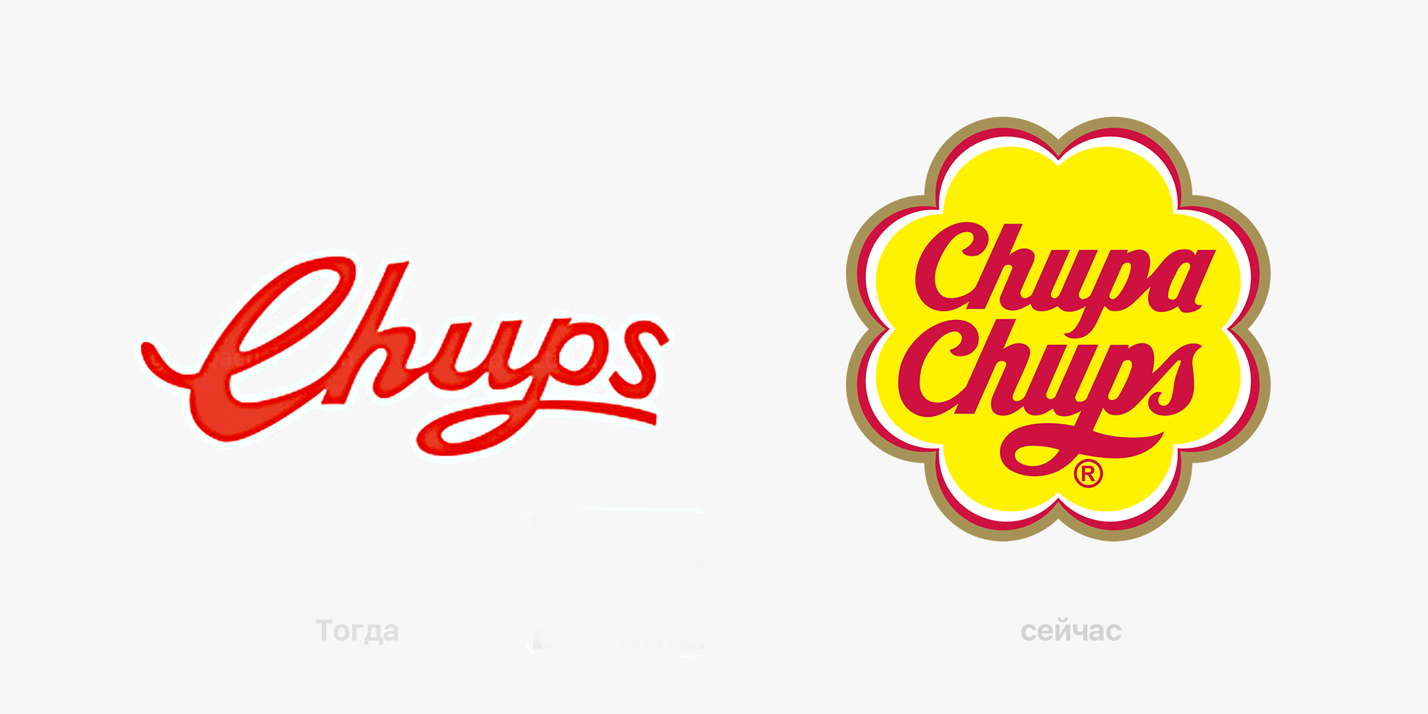 Слева — первая версия логотипа Chupa Chups, справа — обновленная версия логотипа Сальвадора дали от 1969 года